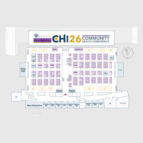 CHI 2026 (Community Health Conference) interactive trade show floor plan